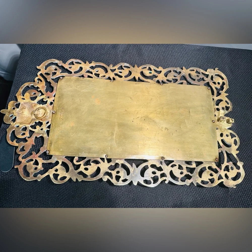 Antique 19th c. Victorian Brass Wall Mirror with Bacchus Face And Ornate Design